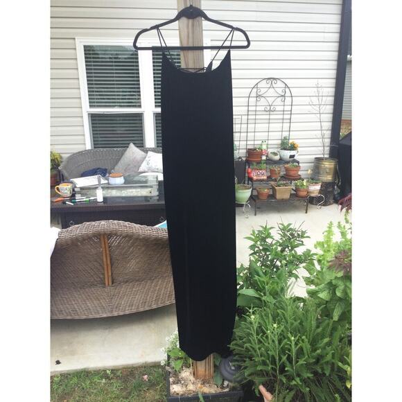 Vtg  maxi slip dress sz 10 black velvet lace up witchy Y2K 90s corset whimsigoth - Picture 1 of 13